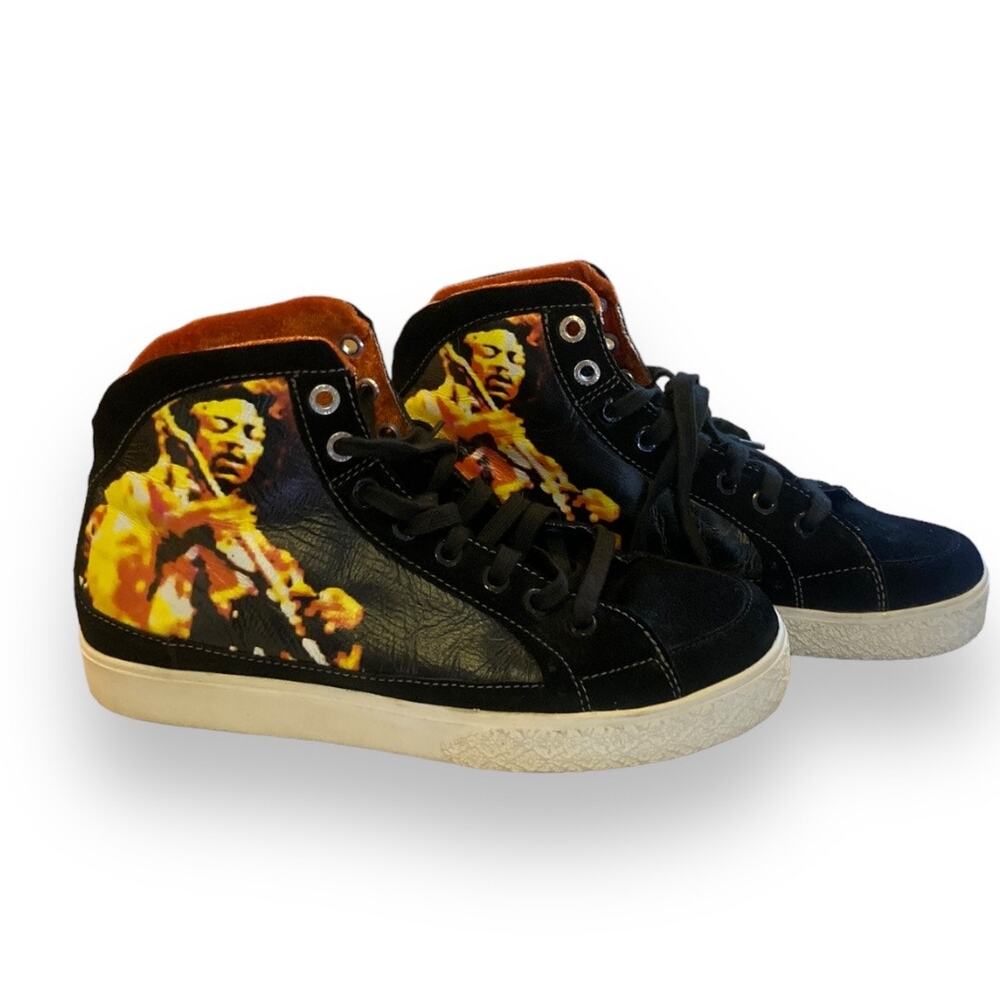 Mens Authentic Jimi Hendrix Black Suede Velvet Lined Fashion Sneakers Size 9.5